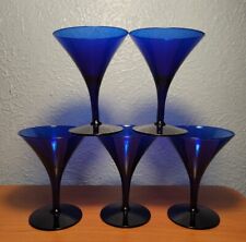 Set of 5 Art Deco COBALT BLUE CORDIAL MINI MARTINI GLASSES EXCELLENT CONDITION 