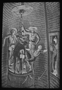 MINING : MINERS BEING LOWERED IN A TUB C1875 VICTORIAN Magic Lantern Slide - Picture 1 of 5