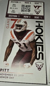 Virginia Tech Hokies vs Pitt 11/23/2019 Unused Mens Football Ticket Stub - Picture 1 of 1