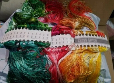 Satin embroidery floss 28 skeins cross stitch thread pink red green yellow - Image 1 of 4
