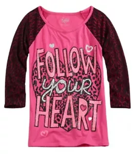 NWT Justice for Girls Cheetah Lace Follow Your Heart Raglan Tee Top UPick Sz - Picture 1 of 1