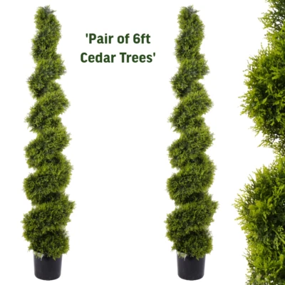 2 Best Artificial 6ft 240cm Topiary Cedar Spiral Outdoor Conifer Trees UV Stable - Image 1 of 3