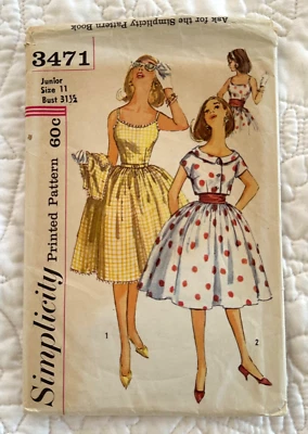 Vtg 1950s Party Dress Jacket Set w/Cummerbund Sewing Pattern Simplicity 3471 XS - Image 1 of 3
