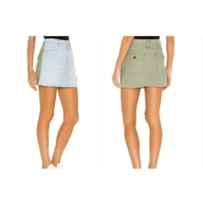 FRAME Canterbury Skirt Green Khaki Denim Frayed Hem Utility Pockets Size 25 Y2K - Image 1 of 4