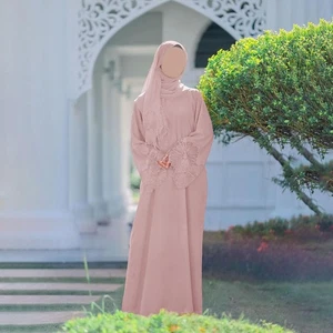 Women Muslim Robe with Hijab XXL Middle Eastern Clothing Loose Gown Prayer Robe - Picture 1 of 6