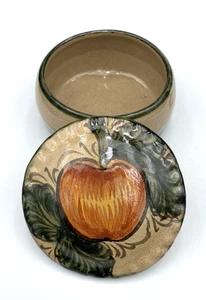 Handmade Red Clay Pottery Trinket Box, Apple Motif, Footed, Mexico, w/Sticker - Picture 1 of 10