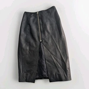 AllSaints Amer Leather Skirt Size UK 4 Black High Waist Zip Pencil Office Siren - Bild 1 von 7