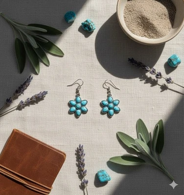 🌼 Southwestern Howlite Flower Drop Earrings - Image 1 of 2