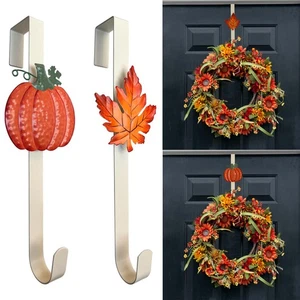 2 Pack Metal Wreath Hangers for Front Door, Pumpkin&Maple Leaves- Over The Do... - Bild 1 von 6
