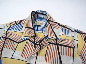 Vtg 1950s Crazy Abstract Neck Loop Silk Shirt Hollywood VLV 50s Mid Century Mod - Picture 1 of 15