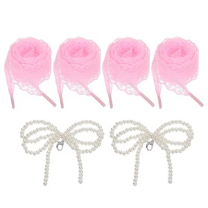2 Paia Lacci Piatti per Scarpe, 2.6CM Larghezza 160CM Lunghezza Lacci per Scarpe in Pizzo, Rosa - Foto 1 di 7