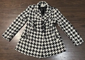 Abrigo JOIE Mujer Blanco y Negro Pata de Gallo Clásico Retro Bolsillos Talla Mediana - Imagen 1 de 6