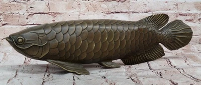 Bronze Arowana Fish Sculpture – Asian Feng Shui Wealth Symbol Figurine - Image 1 of 4