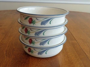 LENOX POPPIES ON BLUE SOUP CEREAL BOWLS LOT OF 4 - Picture 1 of 4