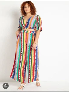 ELOQUII Serenity Tie Front Colorful Wrap Top and Pants Size 16 MSRP $185 - Picture 1 of 15