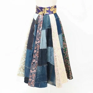 DOLCE&GABBANA Denim Patchwork Long Flare Skirt Size 38 Multicolor Made in Italy - Picture 1 of 8