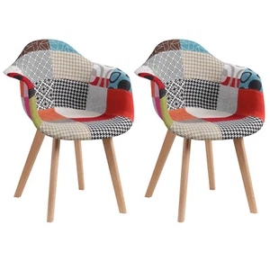 2er Set Esszimmerstuhl Küchenstühle WohnzimmerstuhlSessel Patchwork Mehrfarbig - Bild 1 von 12
