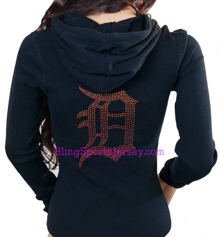 Detroit Tigers Jersey Bling Rhinestone Zipper Hoodie Sweater Cover