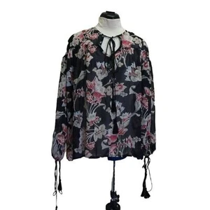 Madisonne Boho Quaste Langarm Poet Top schwarz, pink Small - Bild 1 von 8