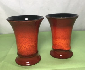 (2) Vintage 1970s HUTSCHENREUTHER 1814 Orange/Red Vases Fat Lava Period Pottery - Picture 1 of 6