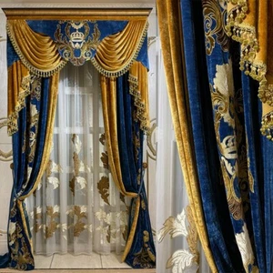 Custom Gorgeous flannelette blue velvet cloth valance curtain tulle drape C2044 - Picture 1 of 12