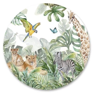 Sticker Kreis wilde TIERE Löwen Zebra Giraffe Papagei Pflanzen Natur Aufkleber - Bild 1 von 7
