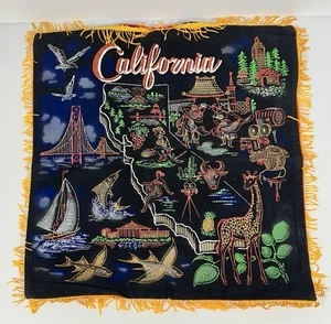 California Painted Black Velvet Throw Pillow Cover Landmarks Souvenir 17” X 17” - Picture 1 of 9