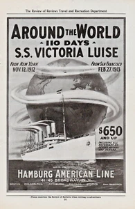 1912 Hamburg American S.S. Victoria Luise Around the World 110 Days Full-Page Ad - Picture 1 of 5