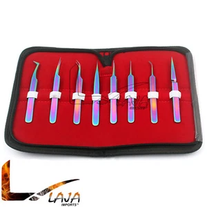 Multi-color Set Of 8 Eyelash Extension Volume Tweezers Beauty Makeup Face Kit - Picture 1 of 2