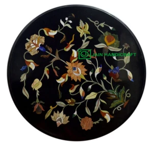 18" Black Marble Coffee Center Table Top Stone Handmade Inlay Art Home s7 - Picture 1 of 4