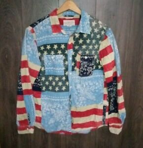 Ralph Lauren Denim & Supply Shirt MEDIUM Cotton American Flag/Paisley Patchwork