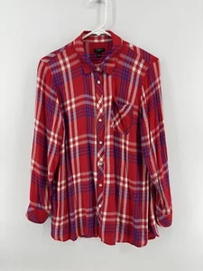 Talbots Button Up Flannel Shirt Top Womens Size Large Petite LP Red Blue Plaid - Picture 1 of 8