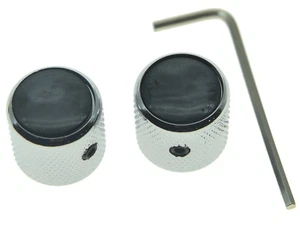 Quality Chrome Guitar Bass Dome Knobs with Black Pearl Cap for Tele Telecaster - Picture 1 of 6