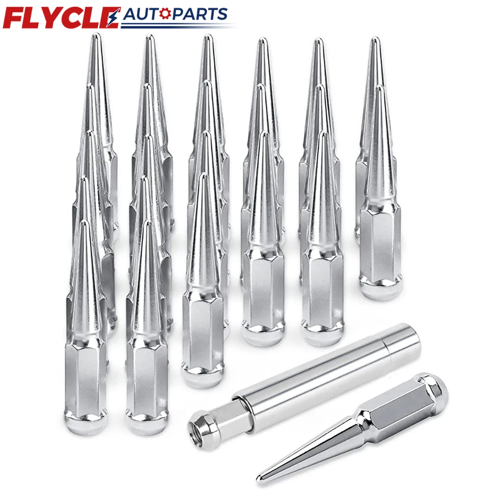 24 PCS Spike Lug Nuts 14x1.5 For Chevy Silverado Tahoe 4.4" Tall with Key - Image 1 of 4