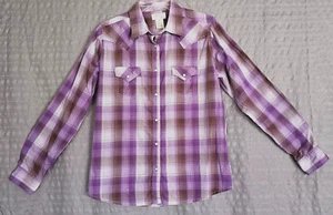 Wrangler Pearl Snap Shirt Women Large Purple Long Sleeve Button Up Western Rodeo - Picture 1 of 16