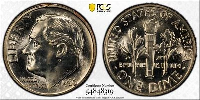 1966 SMS 10C Roosevelt Dime PCGS SP 67 FS-401 "5" on Cheek - Image 1 of 4