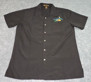 Harriton Mens Medium Embroidered Spellout Black Short Sleeve Camp Button Shirt - Picture 1 of 15
