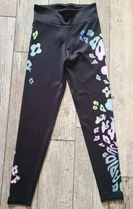 Adidas NWT Girls Athletic Leggings Size XL (16) Aeroready Running Black Floral - Picture 1 of 5