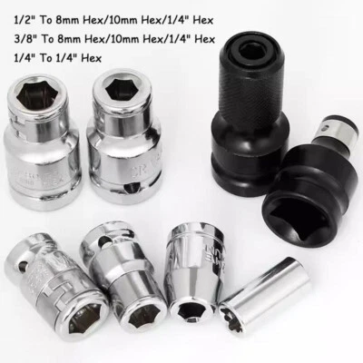 1/2/5 Pcs 1/4" 3/8" 1/2" Square Drive To 1/4"/ 8mm / 10mm Hex Bit Holder Adapter - Image 1 of 4