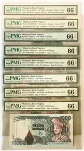 MALAYSIA 6TH SERIES RM1, 5, 10, 20, 50, 100, 500 & 1000 RINGGIT UNC SET PMG 66 - Picture 1 of 1