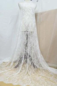 Tessuto pizzo Chantilly retrò ciglia floreale tessuto pizzo smerlato tessuto matrimonio - Foto 1 di 7