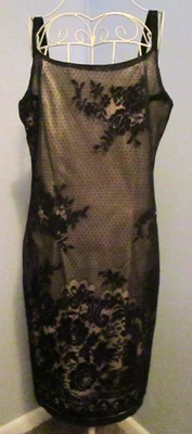 Vtg Newport News Black Floral Lace Slim Strap Knee Length Party Dress - Size 8 - Image 1 of 4