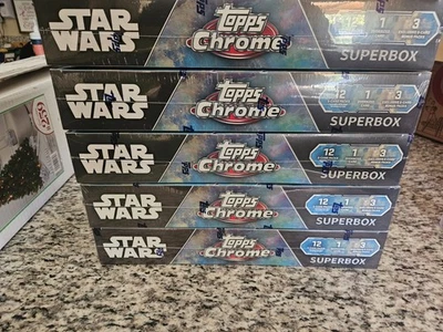 (5) 2025 Topps Chrome Star Wars Super Box Costco Exclusive Trading Cards Sealed - Image 1 of 3