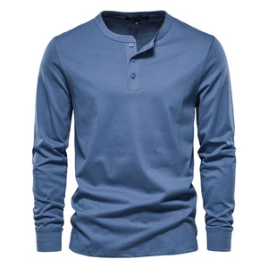 Casual Solid Color Long Sleeve T Shirt for Men Autumn High Quality 100% Cotton - Picture 1 of 37