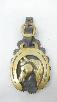 Horse Brass Horseshoe Horse Head Leather Martingale Harness Ornament - Image 1 of 2