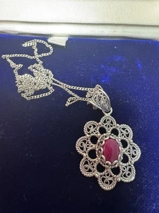 Vintage DGS TURKEY sterling silver/pink stone pendant & 925 chain necklace - Picture 1 of 3