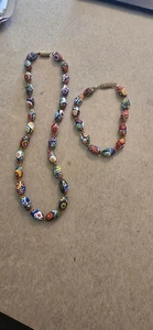 Vintage venezianische Murano Moretti Millefiori Mosaik Glasperlen Halskette & Armband - Bild 1 von 6