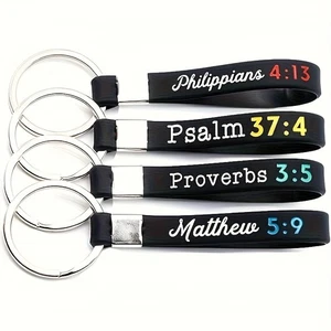 Set of 4 Jesus Bible Verses Black Rubber Keyrings Christian Gift - Picture 1 of 5