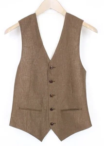 SUITSUPPLY Ferrara Men's UK34R Waistcoat Brown Pure Linen Single-Breasted Formal - Picture 1 of 7