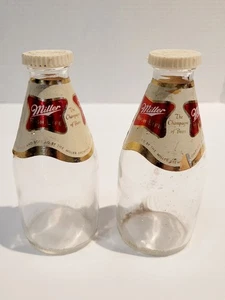 VINTAGE SET MILLER HIGH LIFE SALZ/PFEFFERSTREUER -- 4 1/4" HOCH - EINIGE GEBRAUCHSSPUREN AUF ETIKETTEN - Bild 1 von 6